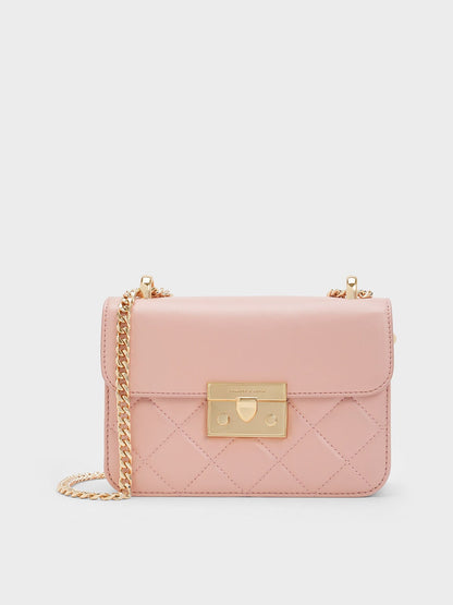 CHARLES & KEITH Essential / Alva Quilted Chain-Handle Bag - Light Pink