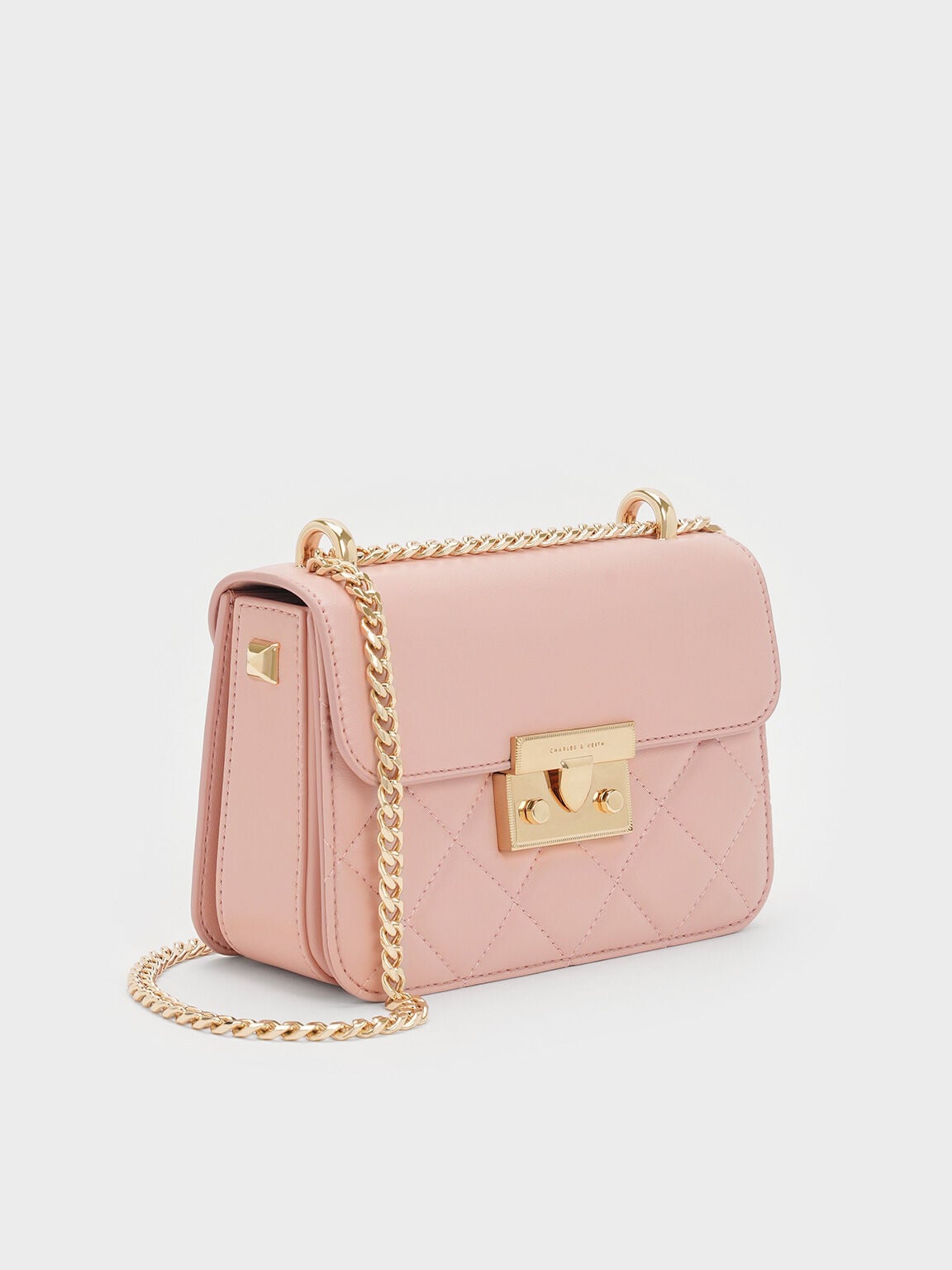 CHARLES & KEITH Essential / Alva Quilted Chain-Handle Bag - Light Pink
