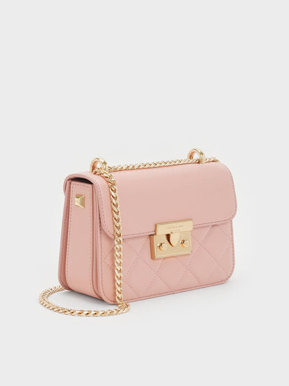CHARLES & KEITH Essential / Alva Quilted Chain-Handle Bag - Light Pink