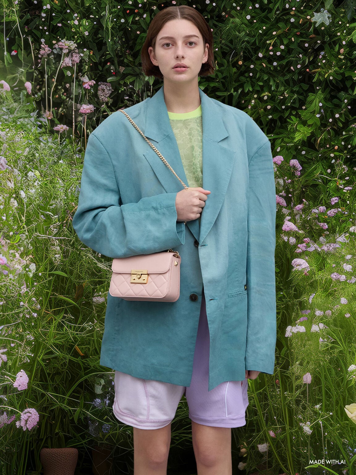 CHARLES & KEITH Essential / Alva Quilted Chain-Handle Bag - Light Pink