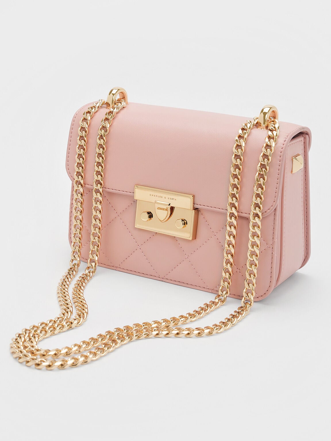 CHARLES & KEITH Essential / Alva Quilted Chain-Handle Bag - Light Pink