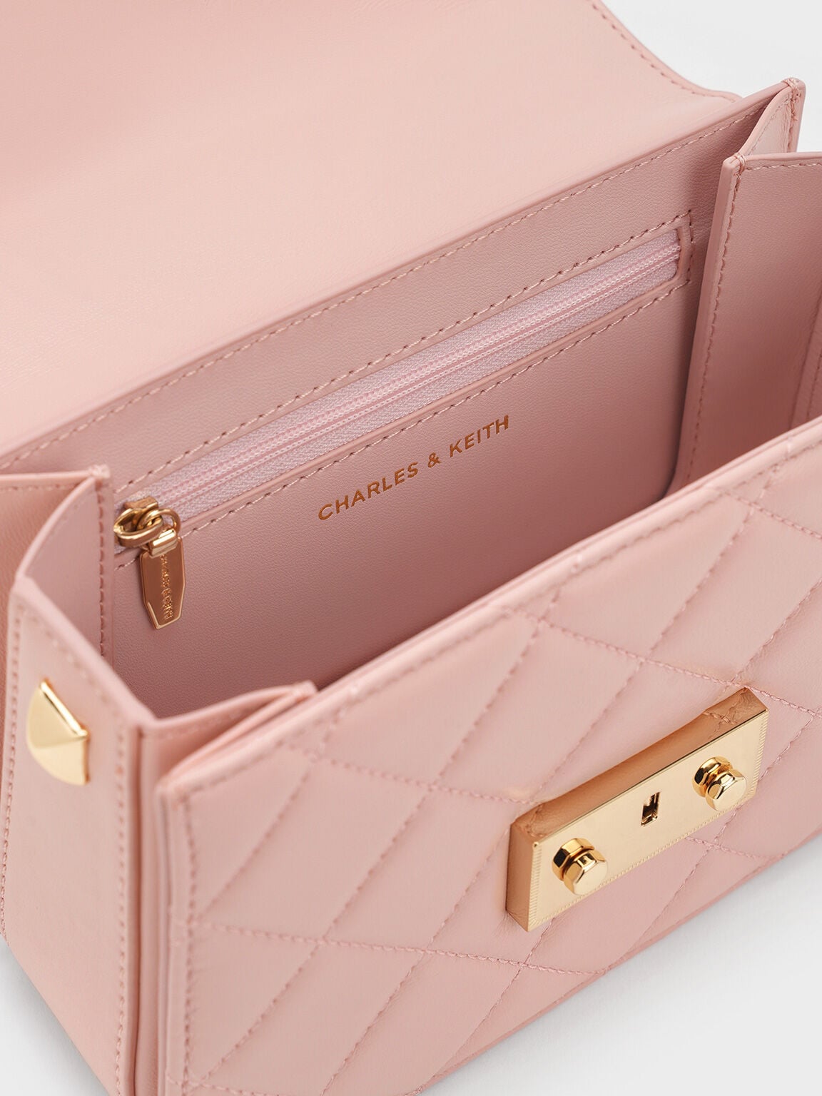 CHARLES & KEITH Essential / Alva Quilted Chain-Handle Bag - Light Pink