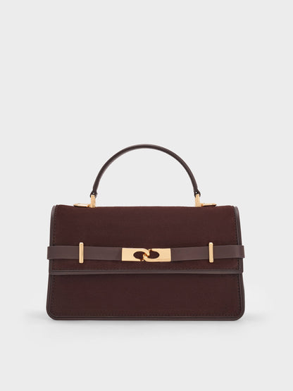 CHARLES & KEITH Smart Buy / Arlet Belted Top Handle Bag - Espresso Brown