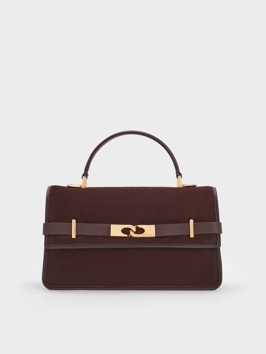 CHARLES & KEITH Smart Buy / Arlet Belted Top Handle Bag - Espresso Brown