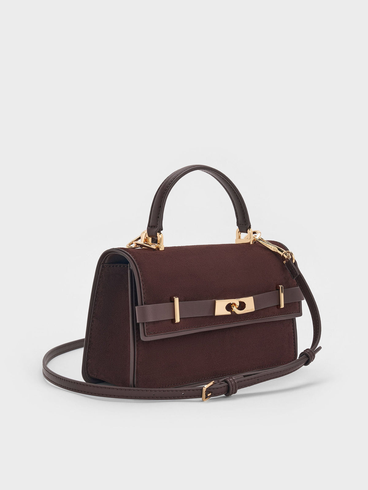 CHARLES & KEITH Smart Buy / Arlet Belted Top Handle Bag - Espresso Brown