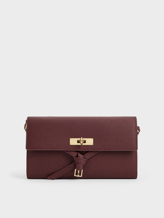 CHARLES & KEITH Popular / Tricha Knotted-Belt Crossbody Bag - Wineberry Red
