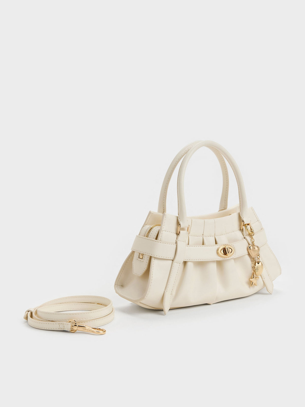 CHARLES & KEITH Essential / Isolde Belted Ruched Crossbody Bag - Cream