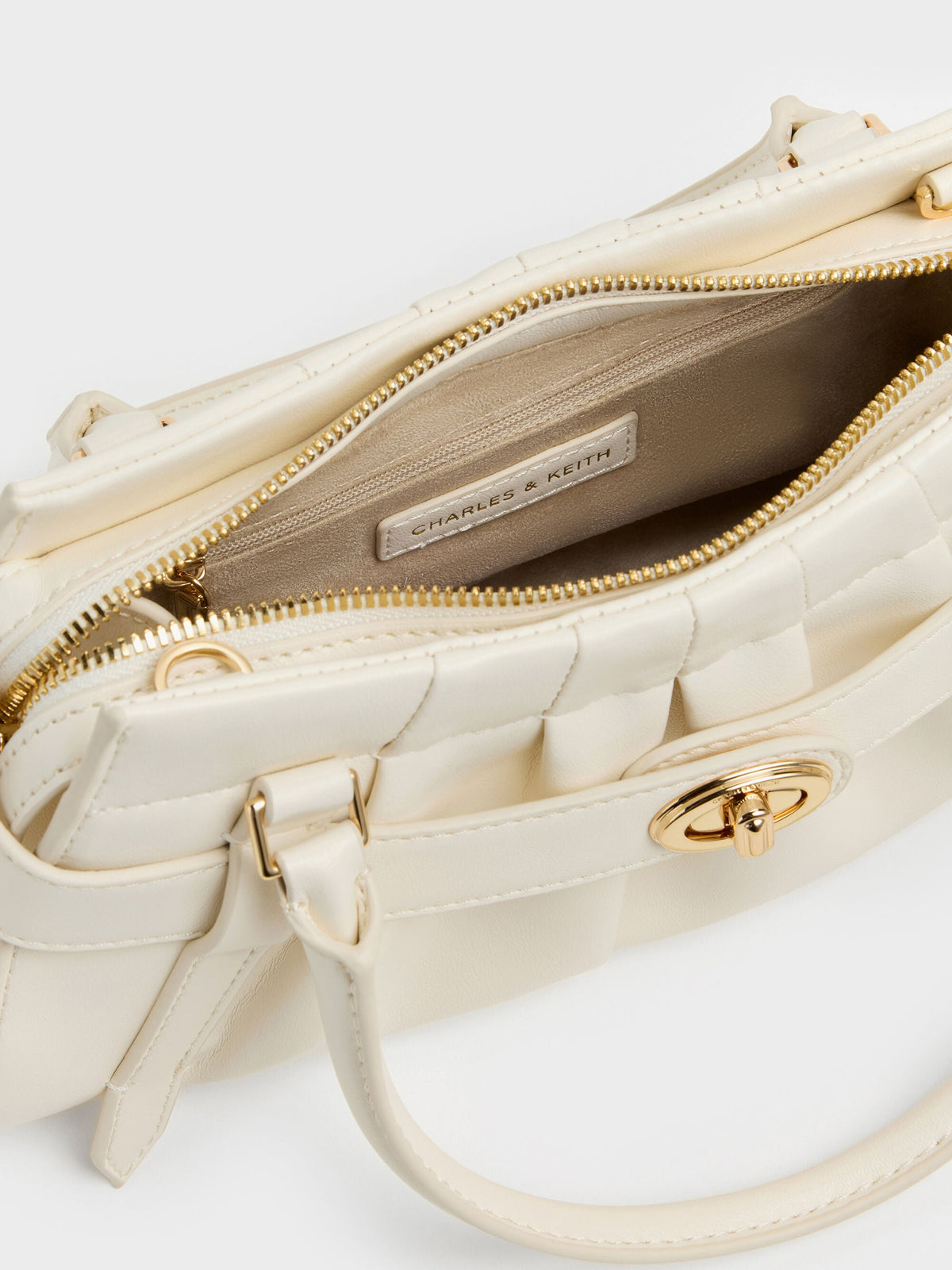 CHARLES & KEITH Essential / Isolde Belted Ruched Crossbody Bag - Cream