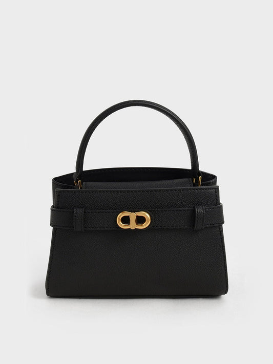 CHARLES & KEITH Essential / Aubrielle Belted Top Handle Bag - Black