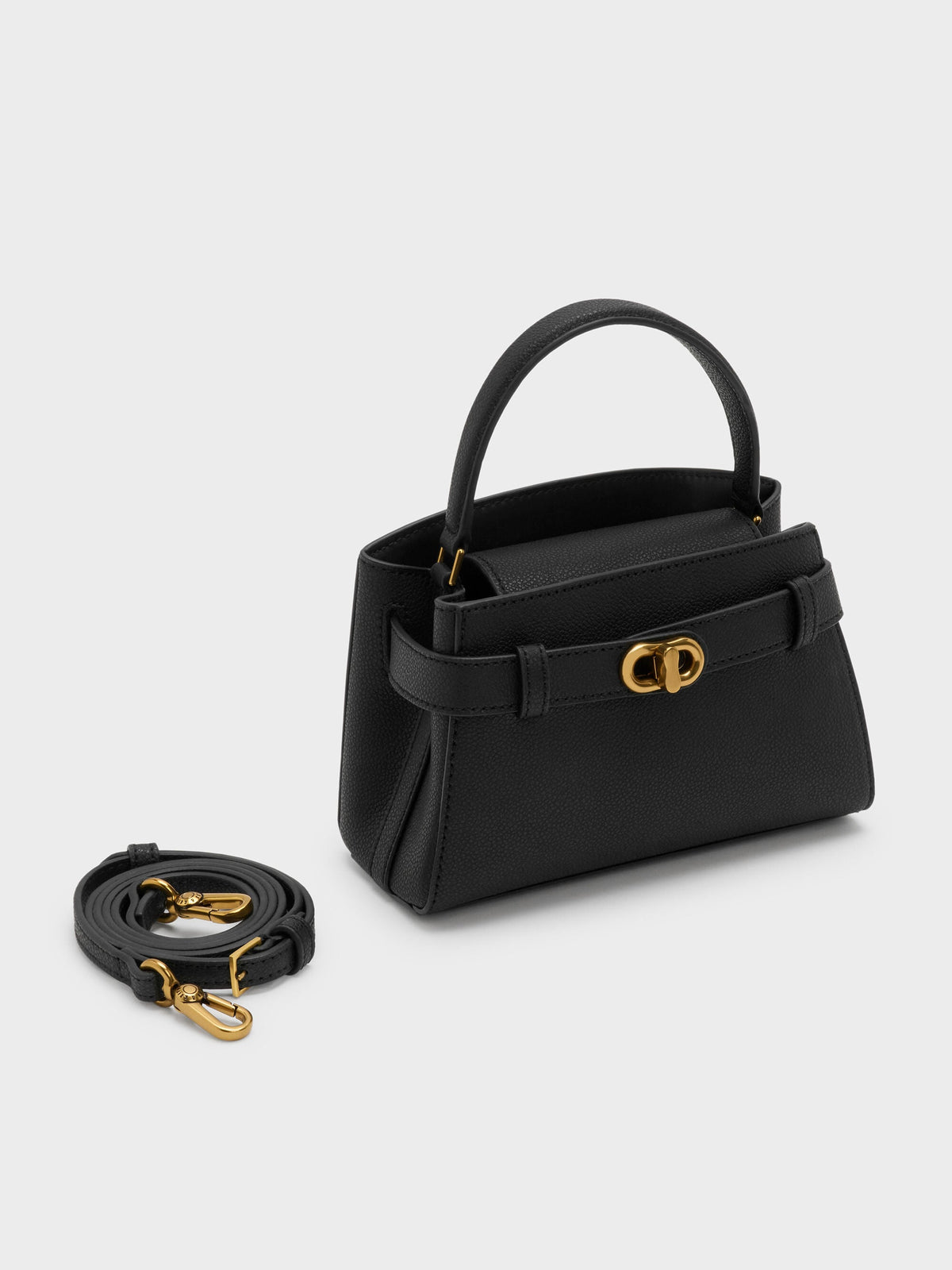 CHARLES & KEITH Essential / Aubrielle Belted Top Handle Bag - Black