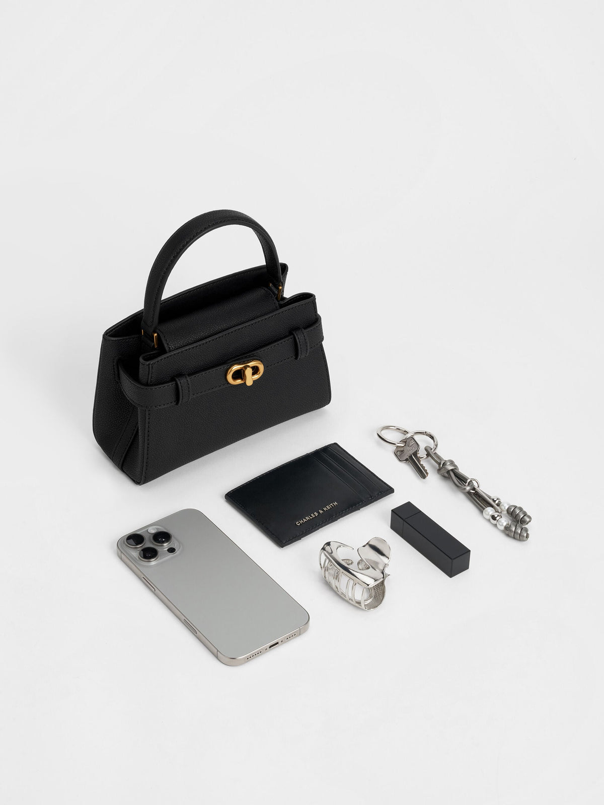 CHARLES & KEITH Essential / Aubrielle Belted Top Handle Bag - Black