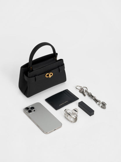 CHARLES & KEITH Essential / Aubrielle Belted Top Handle Bag - Black