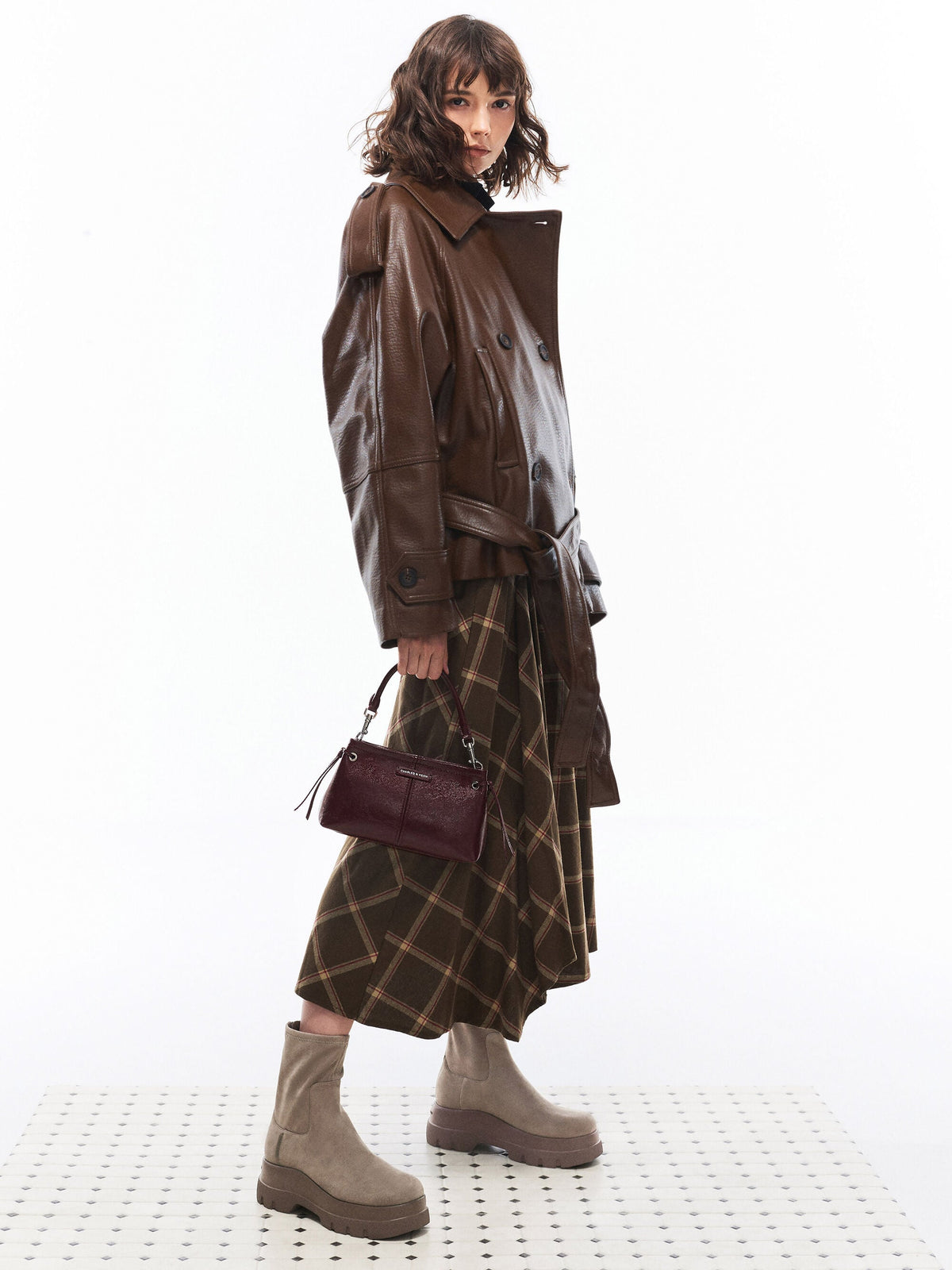 CHARLES & KEITH Latest / Noane Top Handle Bag - Wineberry Red