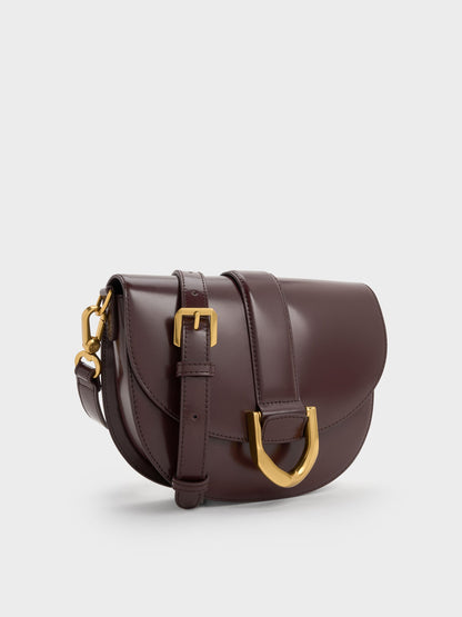 CHARLES & KEITH Signature / Gabine Leather Saddle Bag - Plum