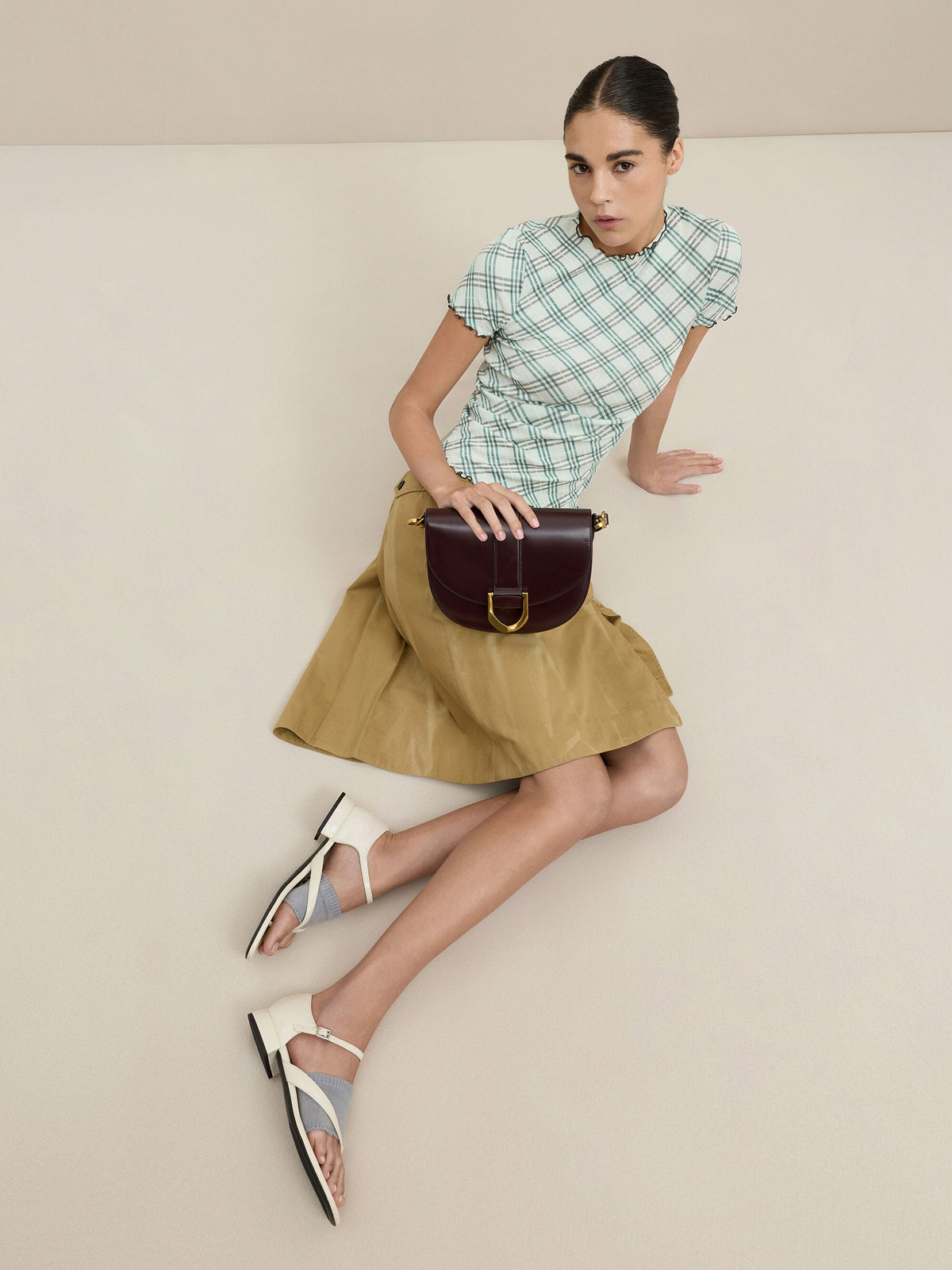 CHARLES & KEITH Signature / Gabine Leather Saddle Bag - Plum