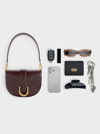 CHARLES & KEITH Signature / Gabine Leather Saddle Bag - Plum