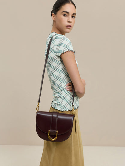 CHARLES & KEITH Signature / Gabine Leather Saddle Bag - Plum