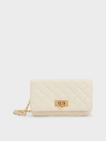 CHARLES & KEITH Customer Favorite / Cressida Quilted Push-Lock Clutch - Cream