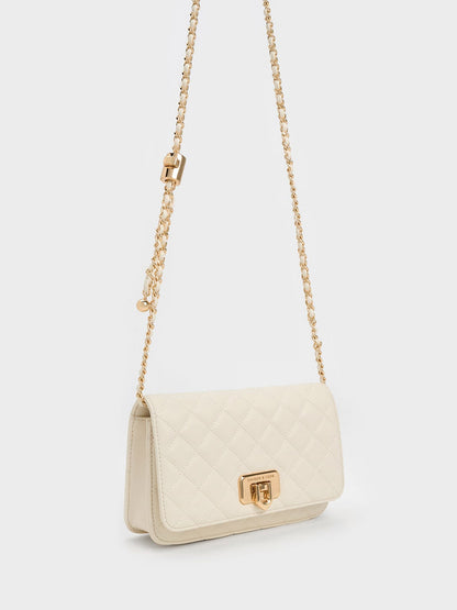 CHARLES & KEITH Customer Favorite / Cressida Quilted Push-Lock Clutch - Cream