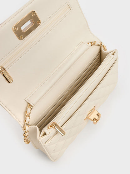 CHARLES & KEITH Customer Favorite / Cressida Quilted Push-Lock Clutch - Cream