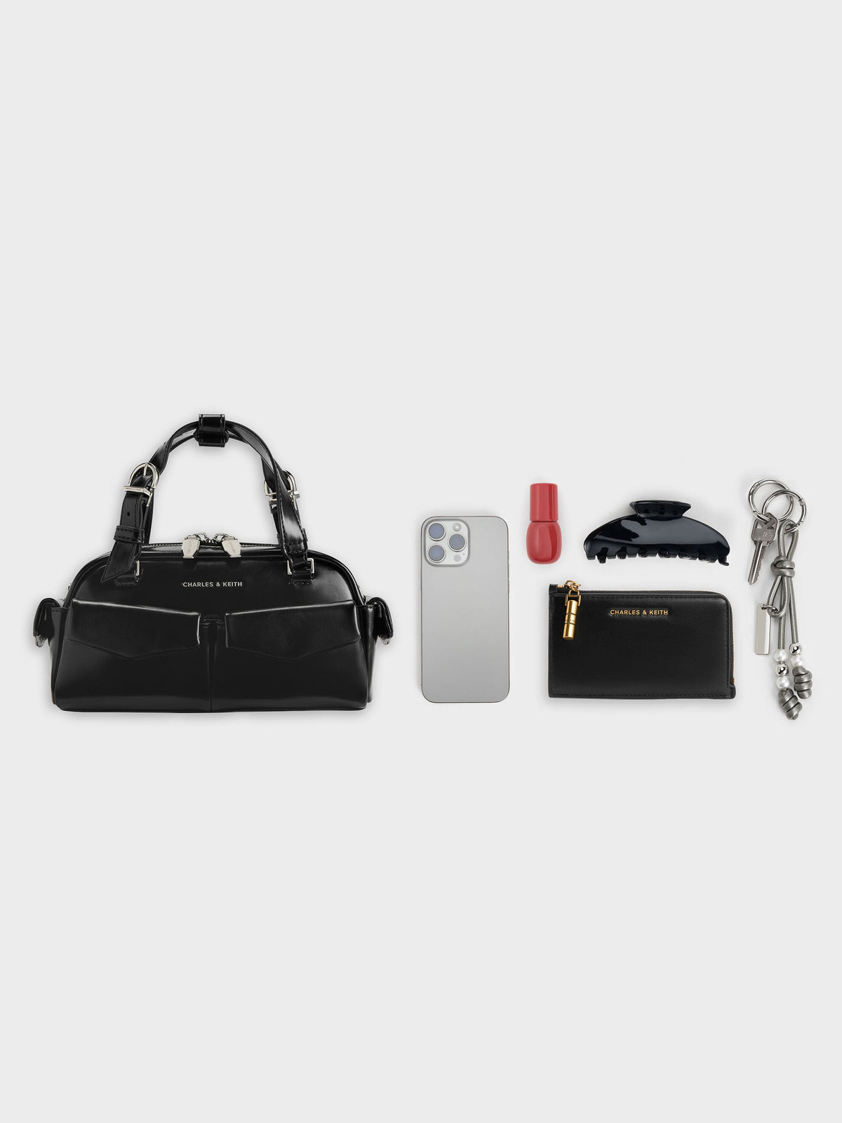CHARLES & KEITH Top Pick / Rachel Multi-Pocket Bowling Bag - Noir