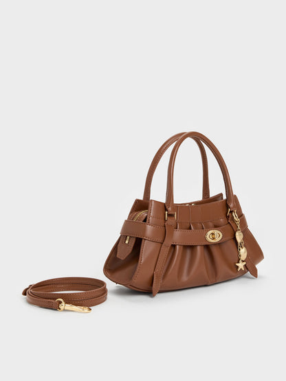 CHARLES & KEITH Quality / Isolde Belted Ruched Crossbody Bag - Chocolate