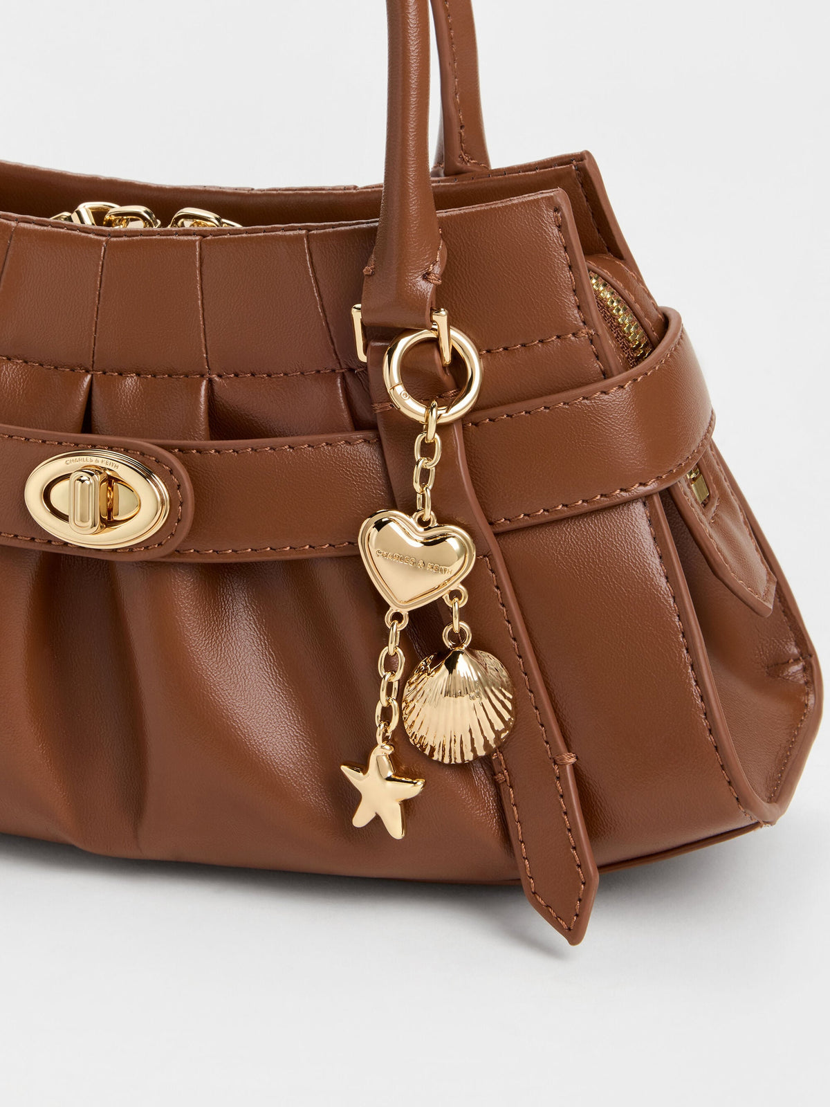 CHARLES & KEITH Quality / Isolde Belted Ruched Crossbody Bag - Chocolate