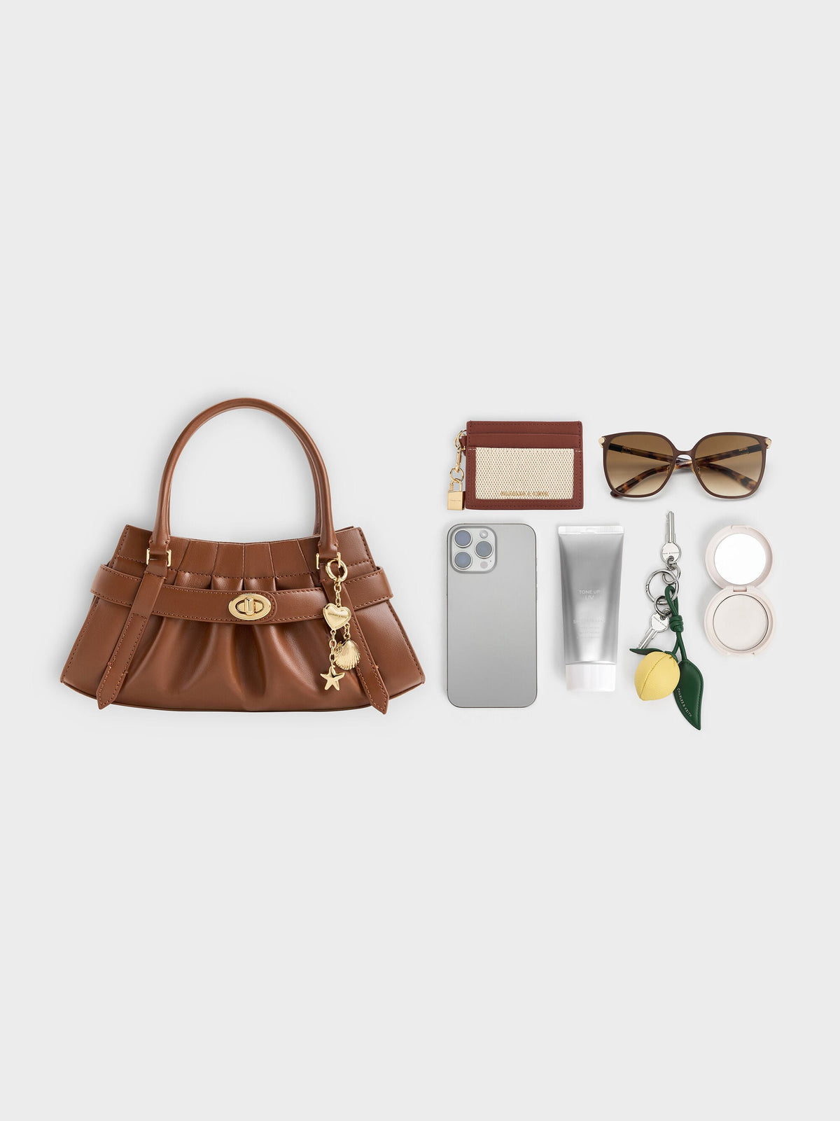 CHARLES & KEITH Quality / Isolde Belted Ruched Crossbody Bag - Chocolate