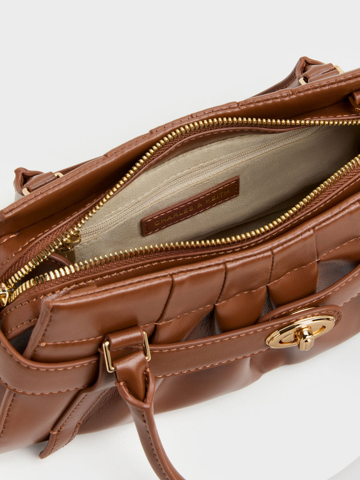 CHARLES & KEITH Quality / Isolde Belted Ruched Crossbody Bag - Chocolate