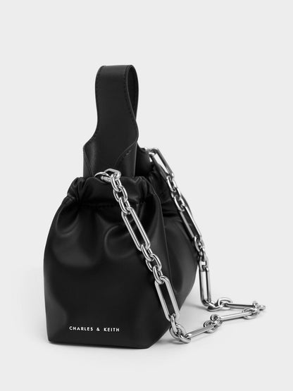 CHARLES & KEITH Trusted / Ally Ruched Chain-Handle Bag - Noir