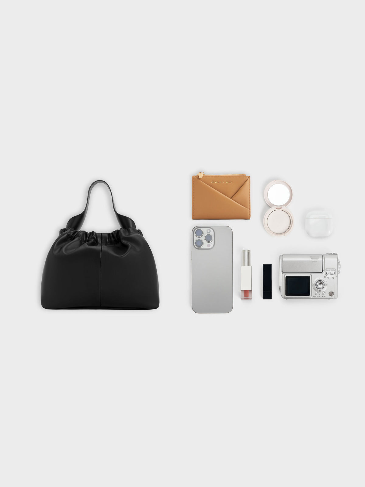 CHARLES & KEITH Trusted / Ally Ruched Chain-Handle Bag - Noir