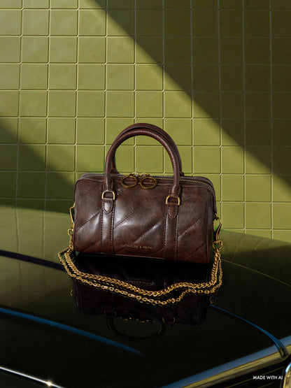 CHARLES & KEITH Special Offer / Philomena Bowling Bag - Distressed Coffee