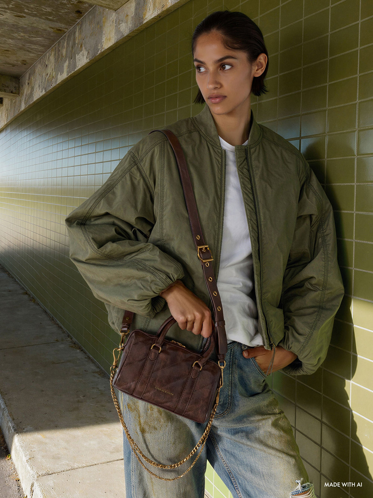 CHARLES & KEITH Special Offer / Philomena Bowling Bag - Distressed Coffee