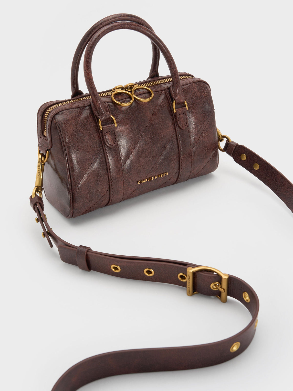 CHARLES & KEITH Special Offer / Philomena Bowling Bag - Distressed Coffee