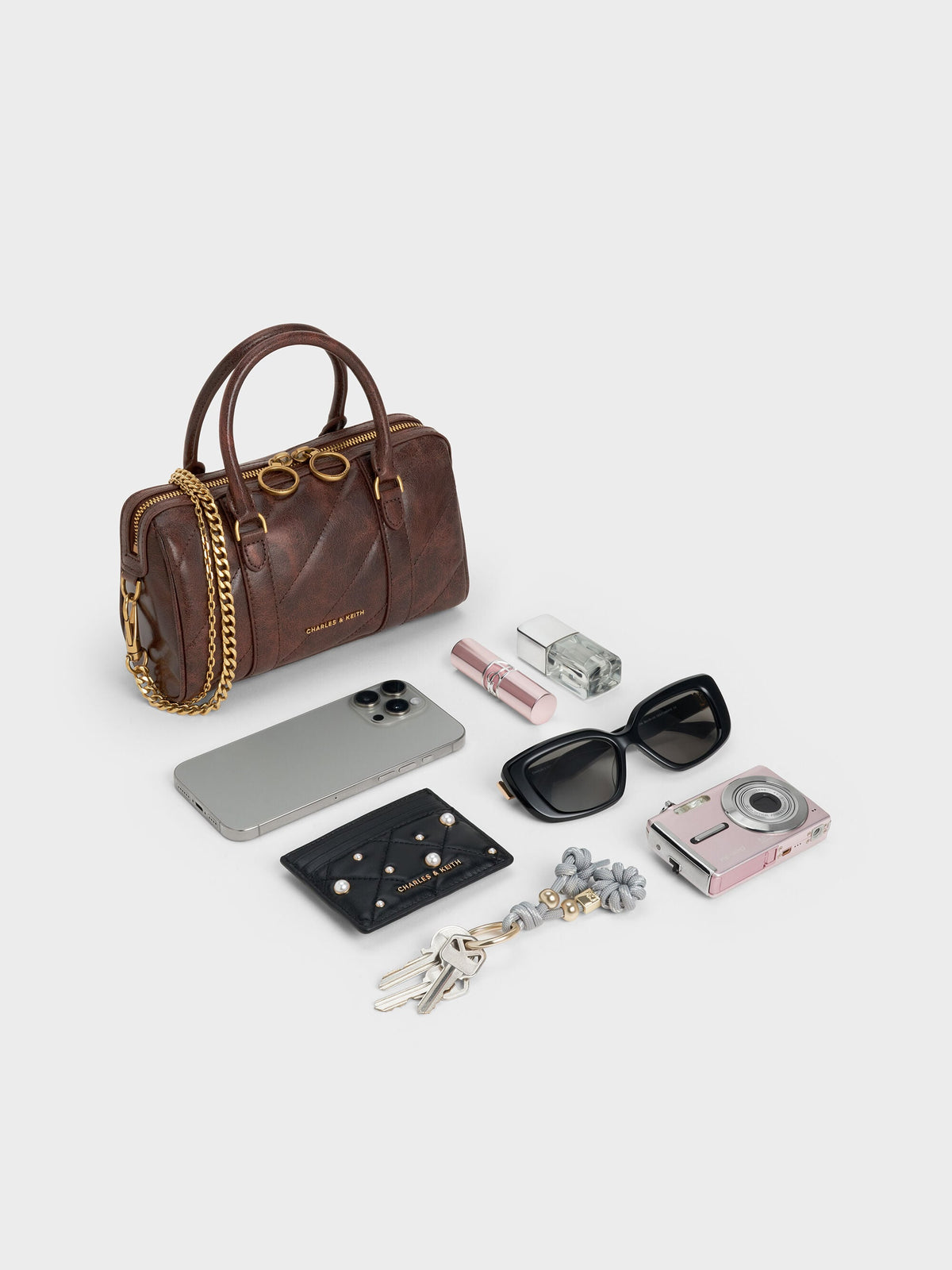 CHARLES & KEITH Special Offer / Philomena Bowling Bag - Distressed Coffee