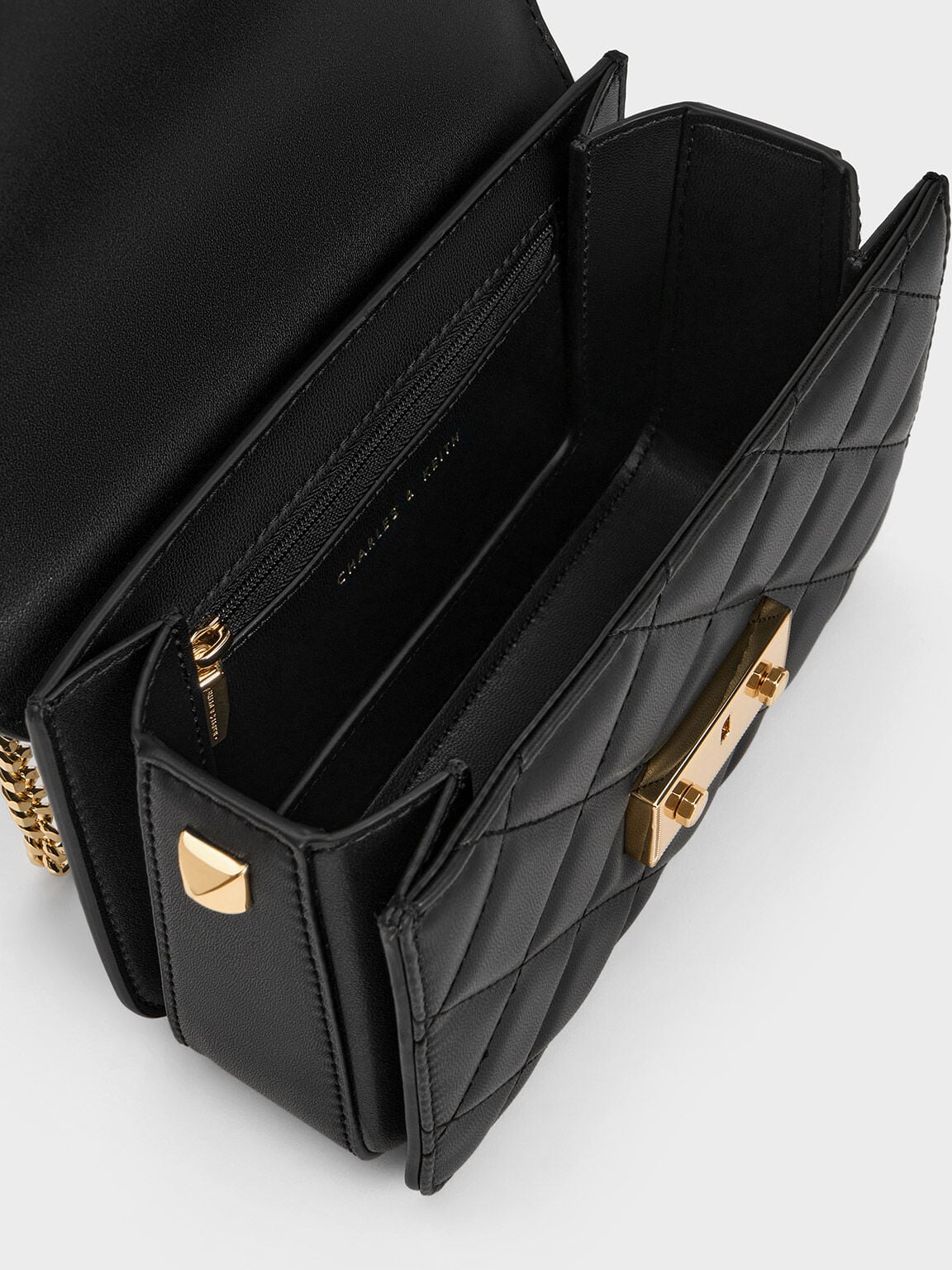 CHARLES & KEITH Deals / Alva Quilted Chain-Handle Bag - Black