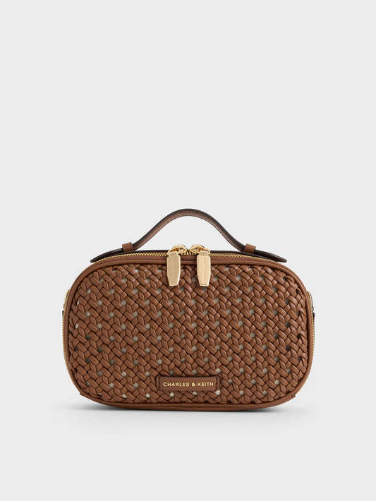 CHARLES & KEITH Classic / Azure Woven Crossbody Bag - Chocolate