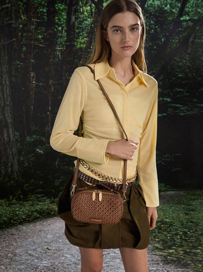 CHARLES & KEITH Classic / Azure Woven Crossbody Bag - Chocolate