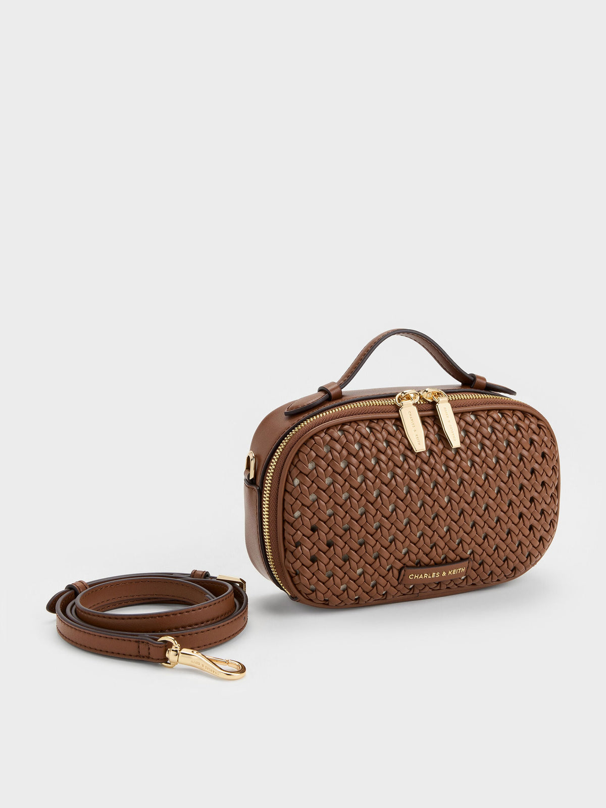 CHARLES & KEITH Classic / Azure Woven Crossbody Bag - Chocolate