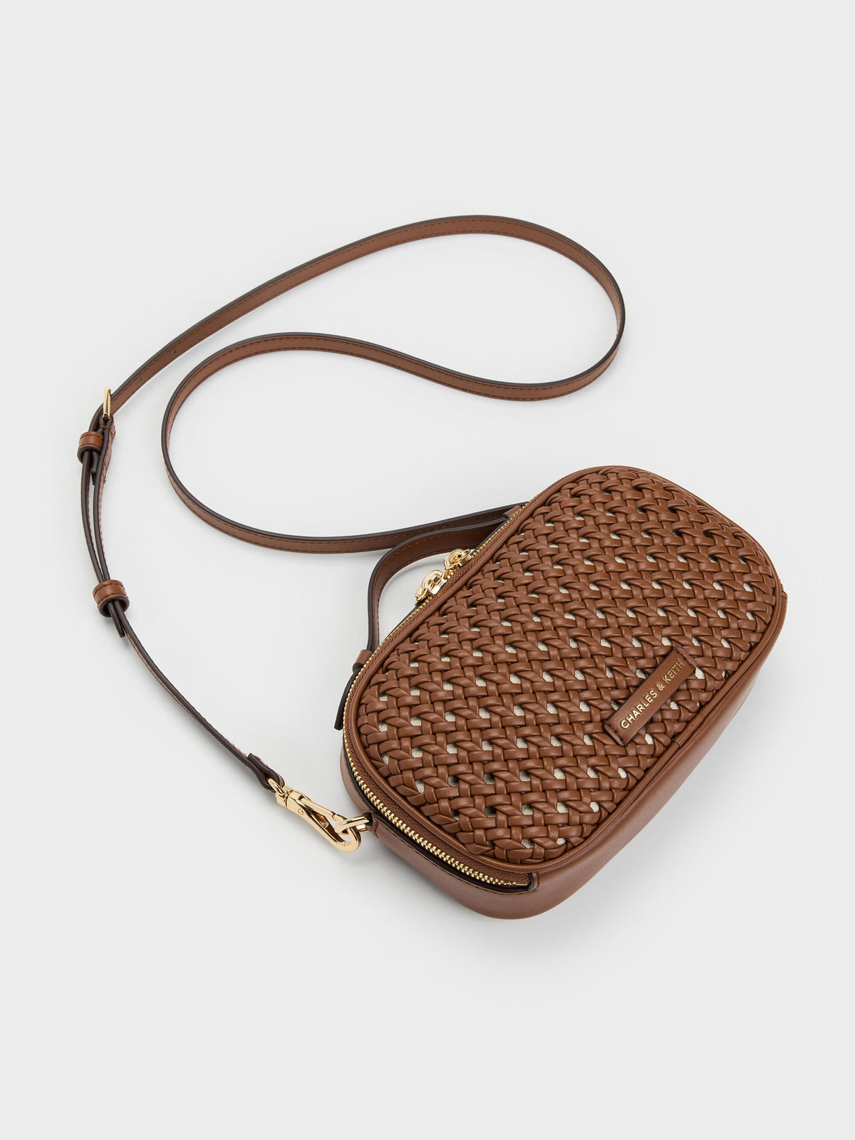 CHARLES & KEITH Classic / Azure Woven Crossbody Bag - Chocolate