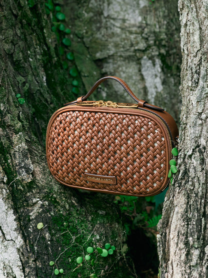 CHARLES & KEITH Classic / Azure Woven Crossbody Bag - Chocolate