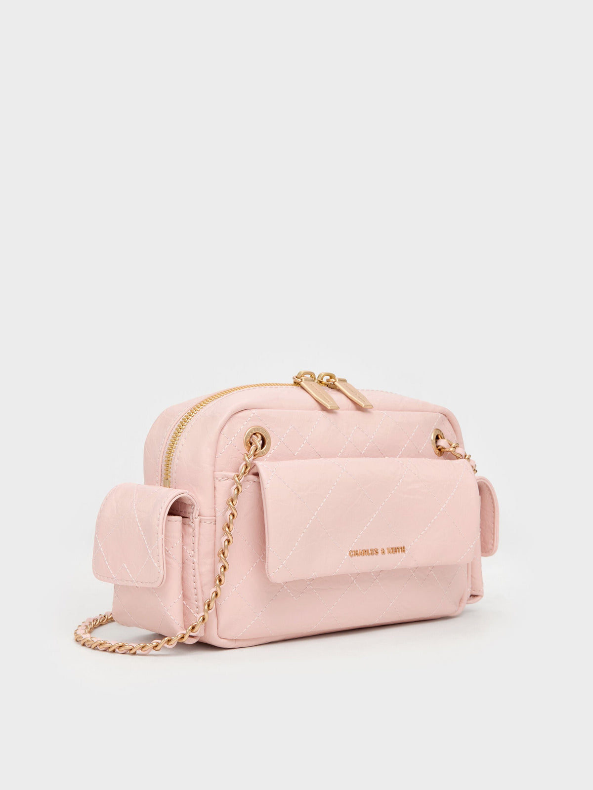 CHARLES & KEITH Exclusive / Duo Quilted Crossbody Bag - Soft Pink