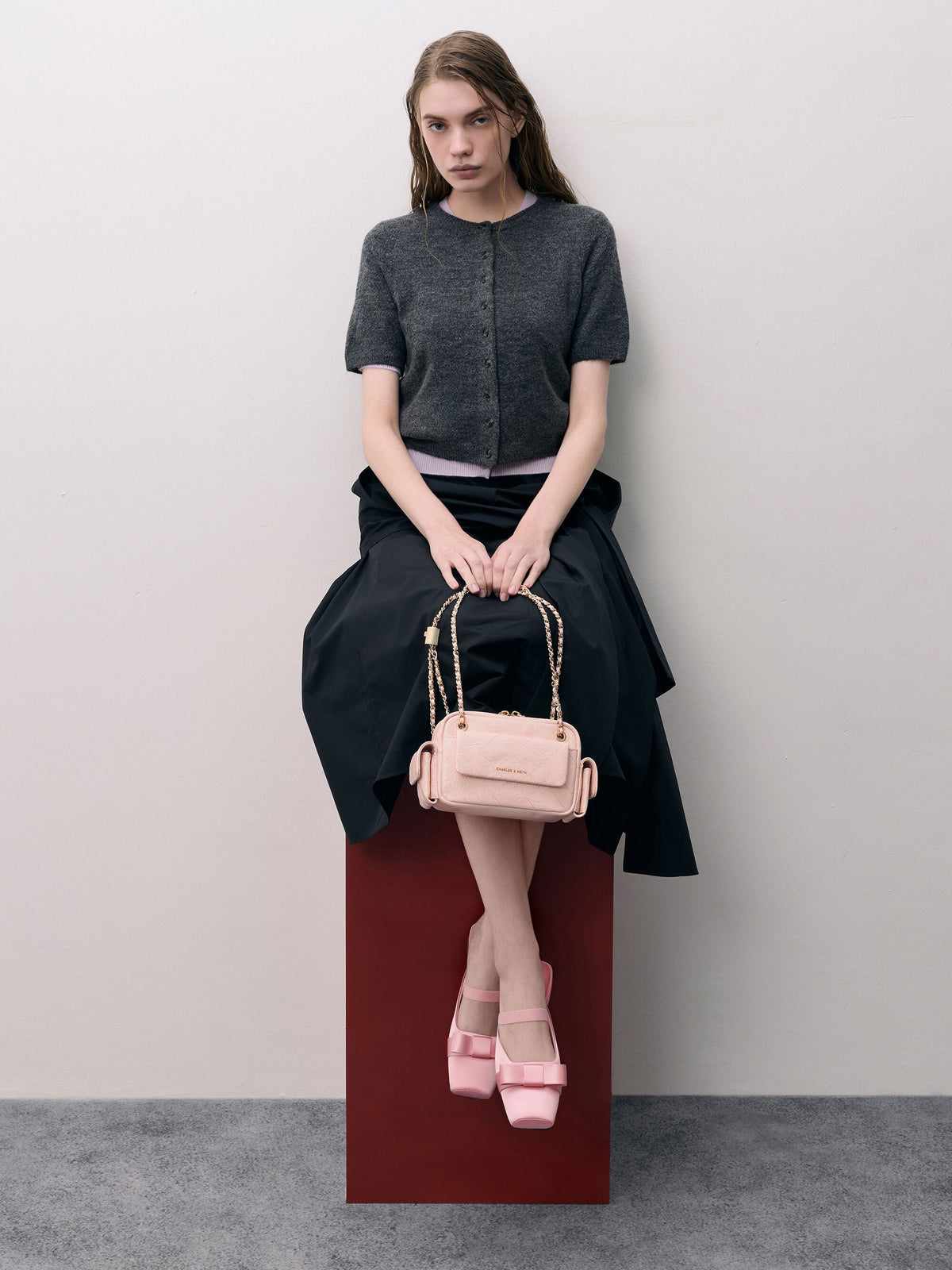 CHARLES & KEITH Exclusive / Duo Quilted Crossbody Bag - Soft Pink
