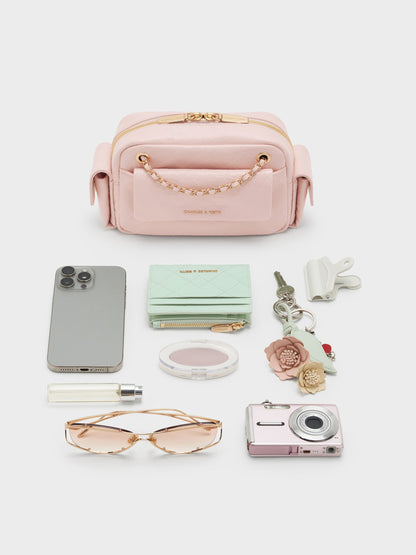 CHARLES & KEITH Exclusive / Duo Quilted Crossbody Bag - Soft Pink