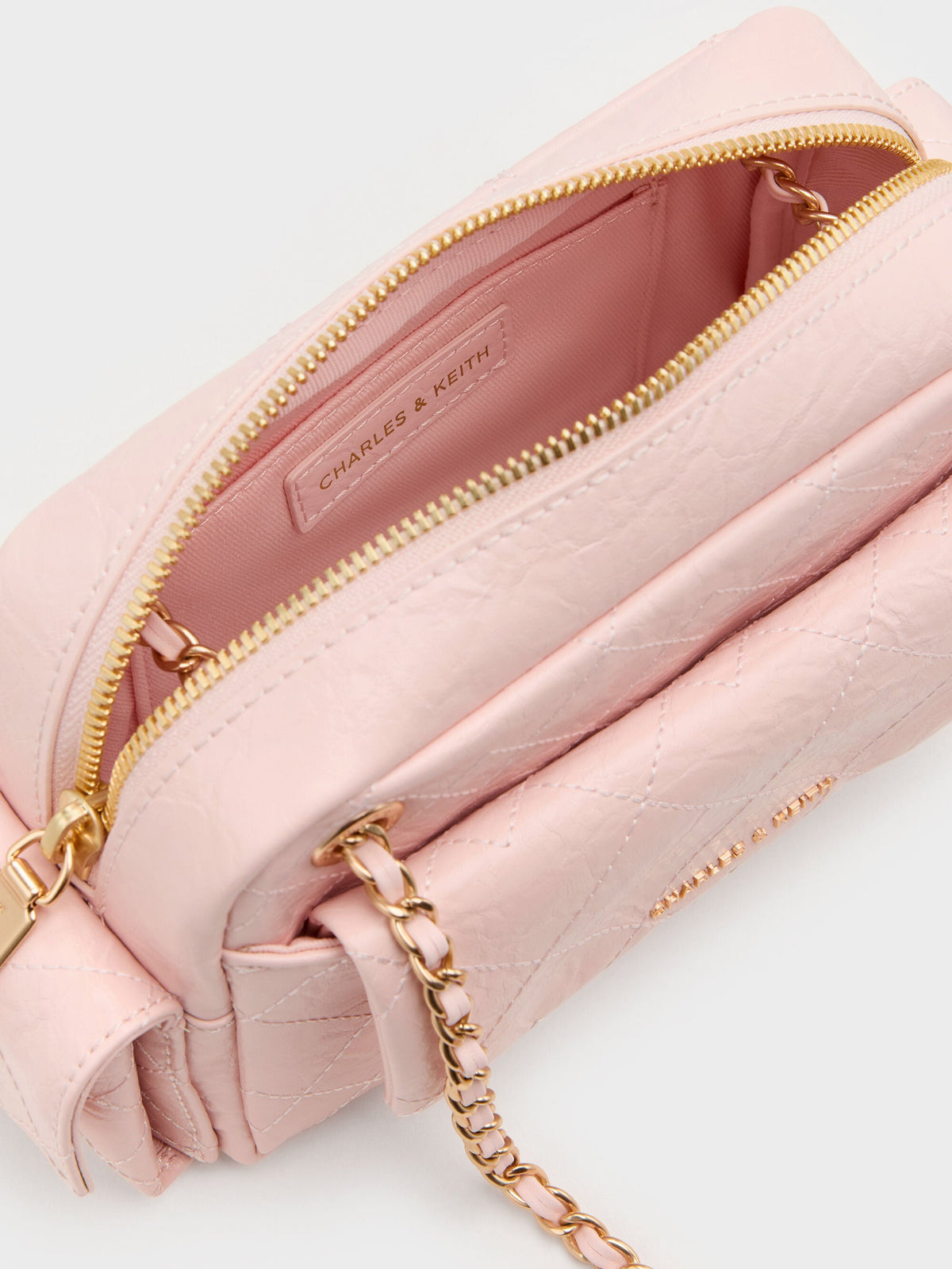 CHARLES & KEITH Exclusive / Duo Quilted Crossbody Bag - Soft Pink