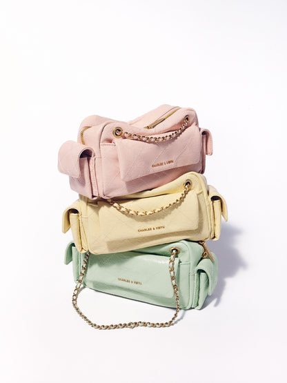 CHARLES & KEITH Exclusive / Duo Quilted Crossbody Bag - Soft Pink
