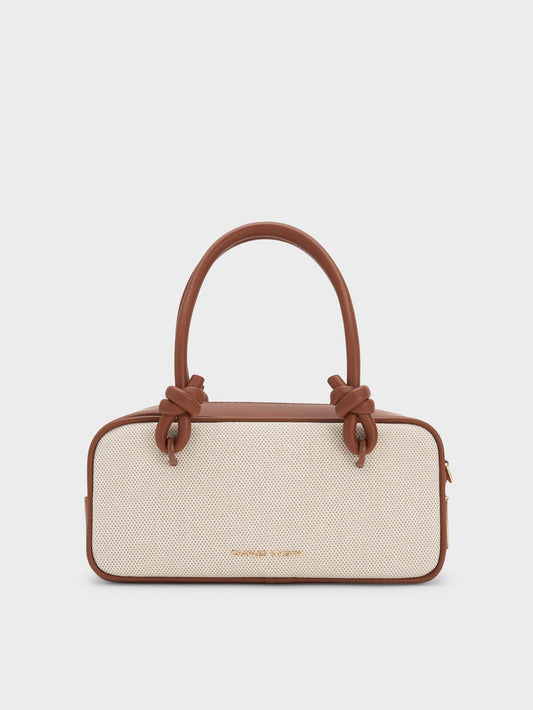 CHARLES & KEITH Premium / Sammie Canvas Knotted-Handle Boxy Bag - Taupe Canvas