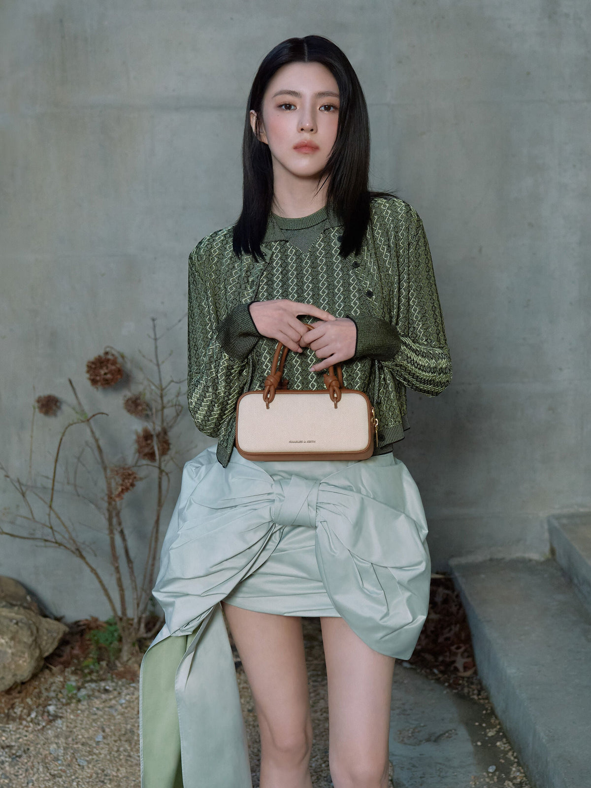 CHARLES & KEITH Premium / Sammie Canvas Knotted-Handle Boxy Bag - Taupe Canvas