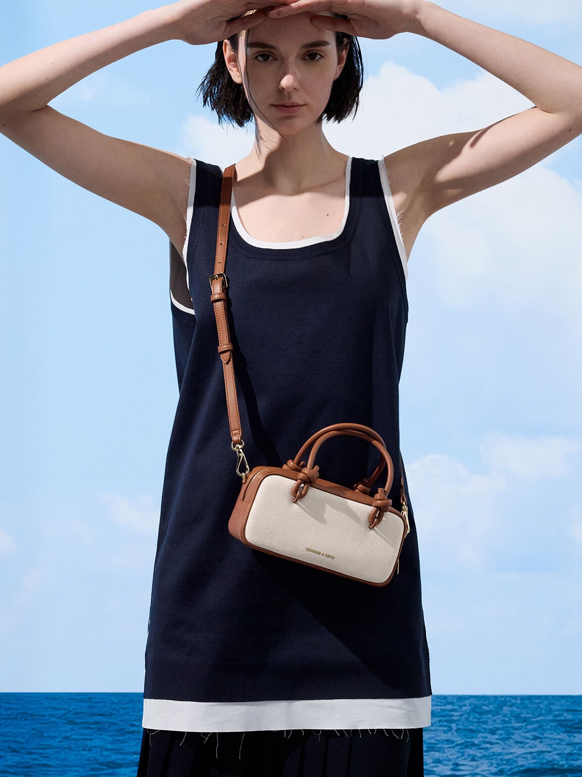 CHARLES & KEITH Premium / Sammie Canvas Knotted-Handle Boxy Bag - Taupe Canvas