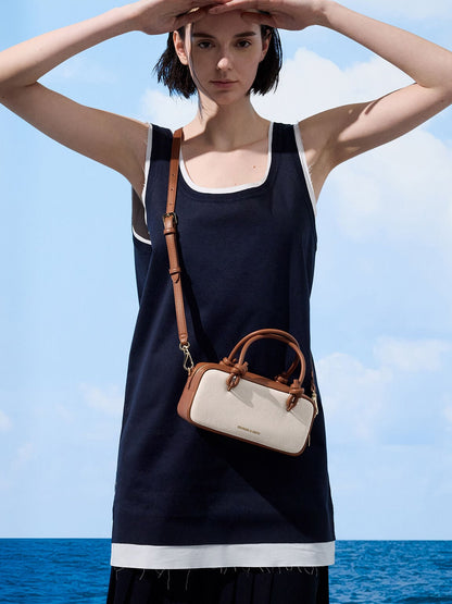 CHARLES & KEITH Premium / Sammie Canvas Knotted-Handle Boxy Bag - Taupe Canvas